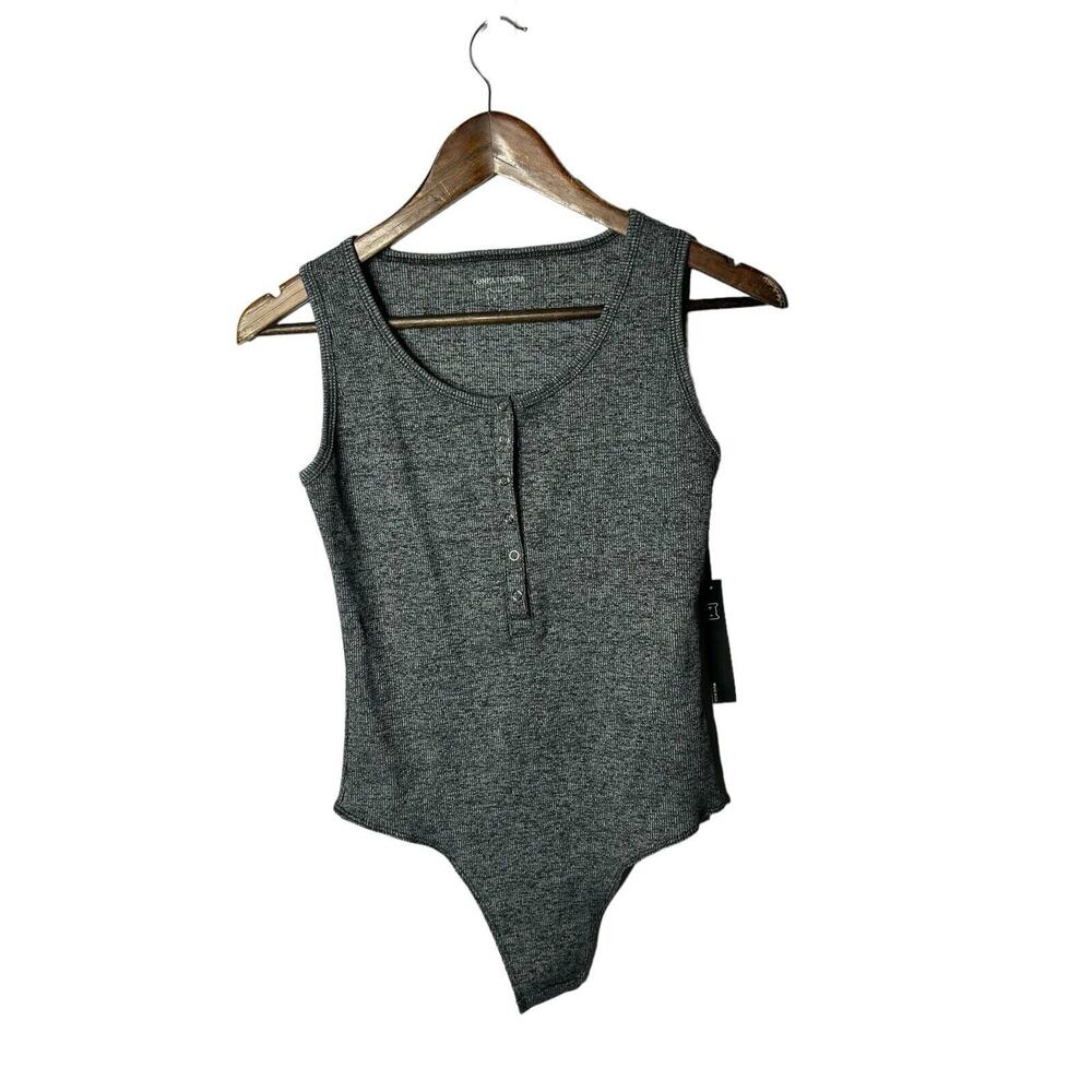 Olympia Theodora black/gray heathered‎ ribbed bodysuit new small